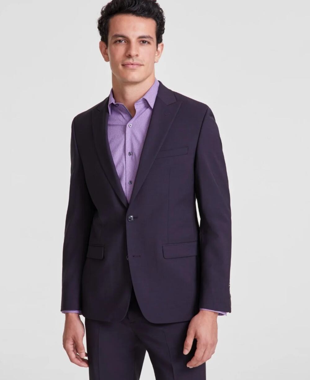 Bar III Men's Burgundy Wool-Blend Slim Wrinkle-Resistant Suit Jacket Size 36S